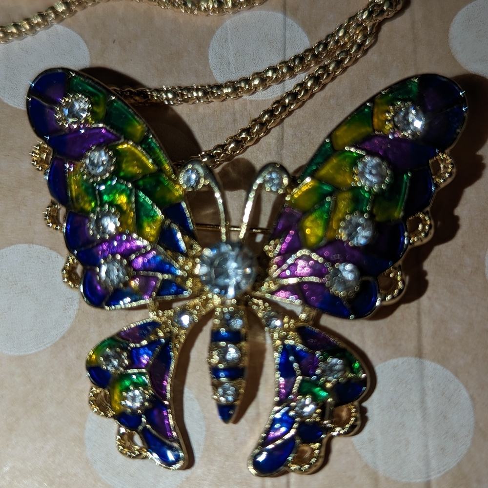 Purple butterfly necklace/ brooch
